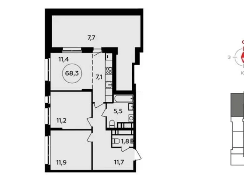 Квартира 3 комнаты 68 м² поселение Сосенское, Россия