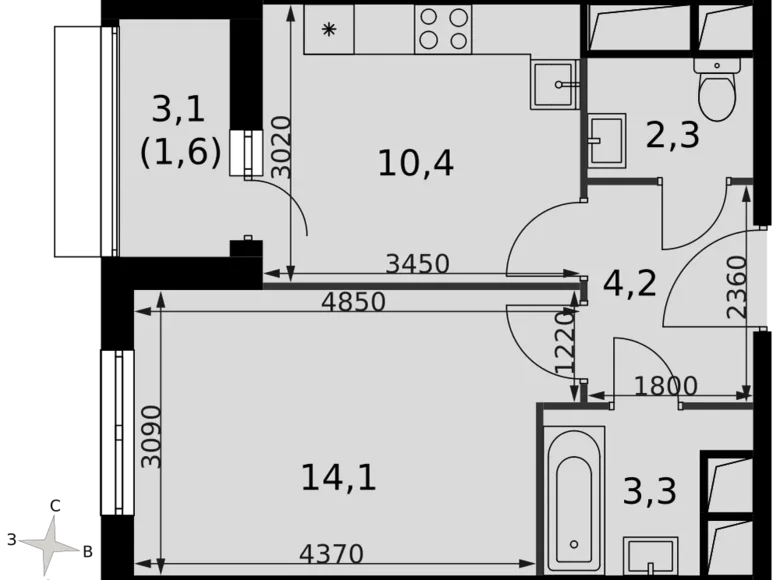 Apartamento 1 habitación 36 m² Razvilka, Rusia