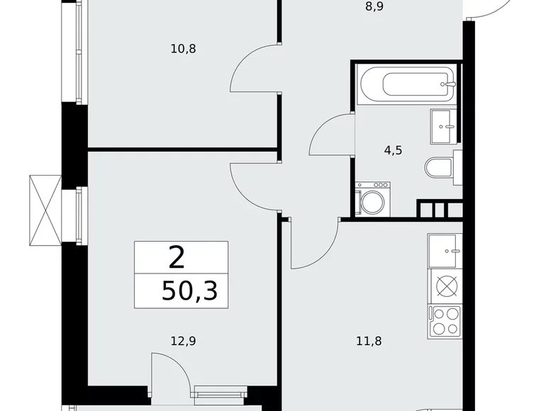 Apartamento 2 habitaciones 50 m² Moscú, Rusia