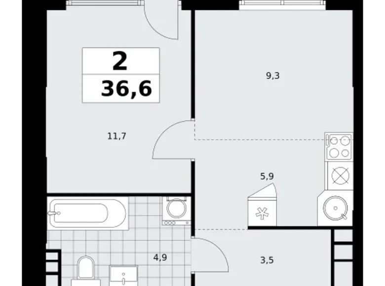 Wohnung 2 Zimmer 37 m² Südwestlicher Verwaltungsbezirk, Russland