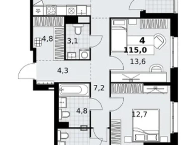 Квартира 4 комнаты 115 м² район Коммунарка, Россия