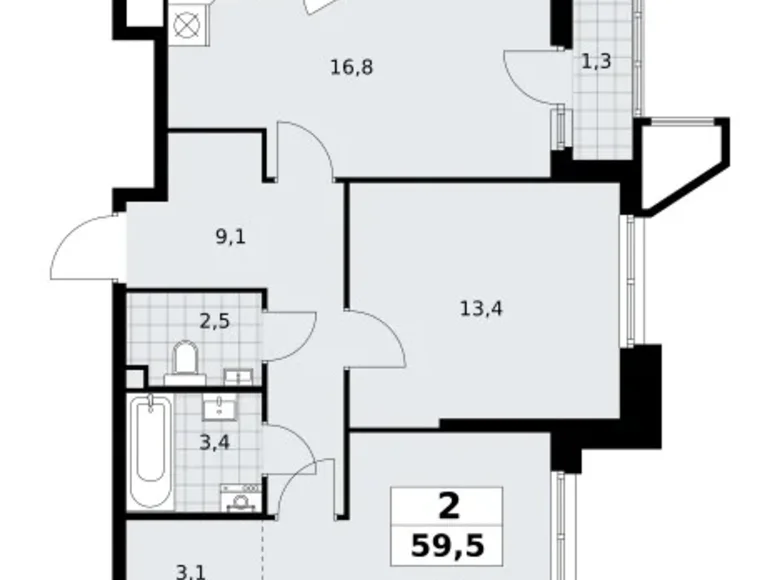 Квартира 2 комнаты 60 м² поселение Сосенское, Россия