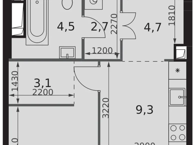 1 room apartment 37 m² North-Western Administrative Okrug, Russia