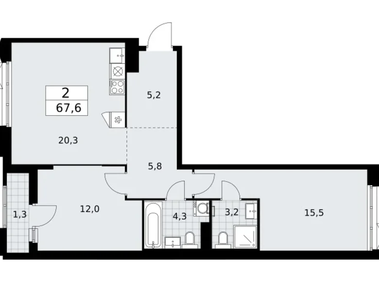 Wohnung 2 zimmer 68 m² Troizk, Russland
