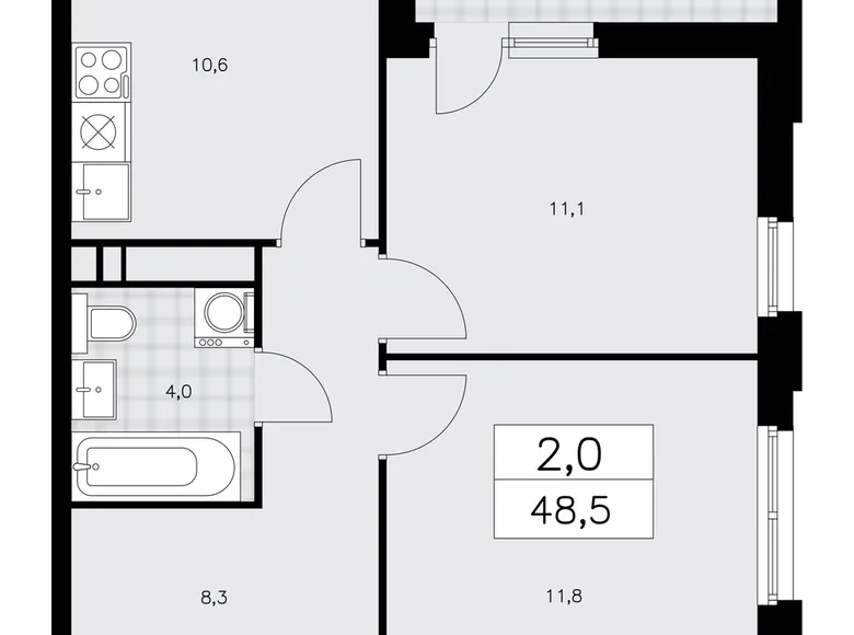 Квартира 2 комнаты 49 м² поселение Сосенское, Россия