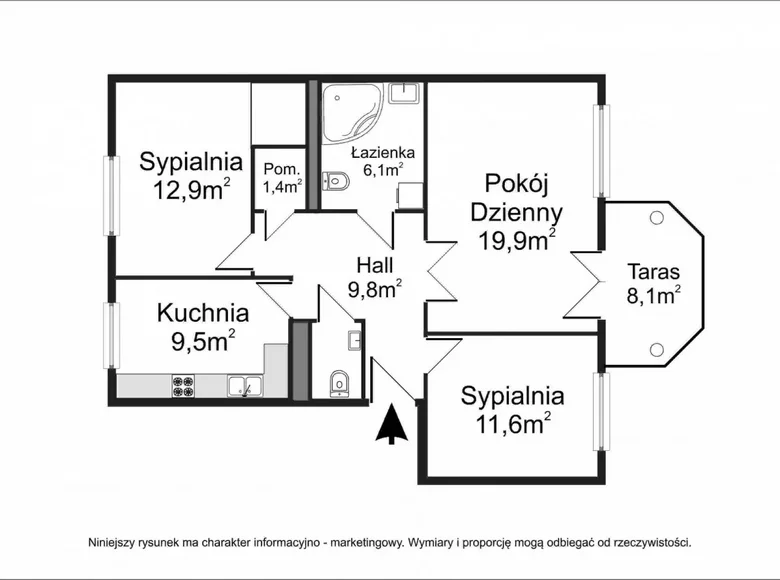 3 room apartment 73 m² Warsaw, Poland