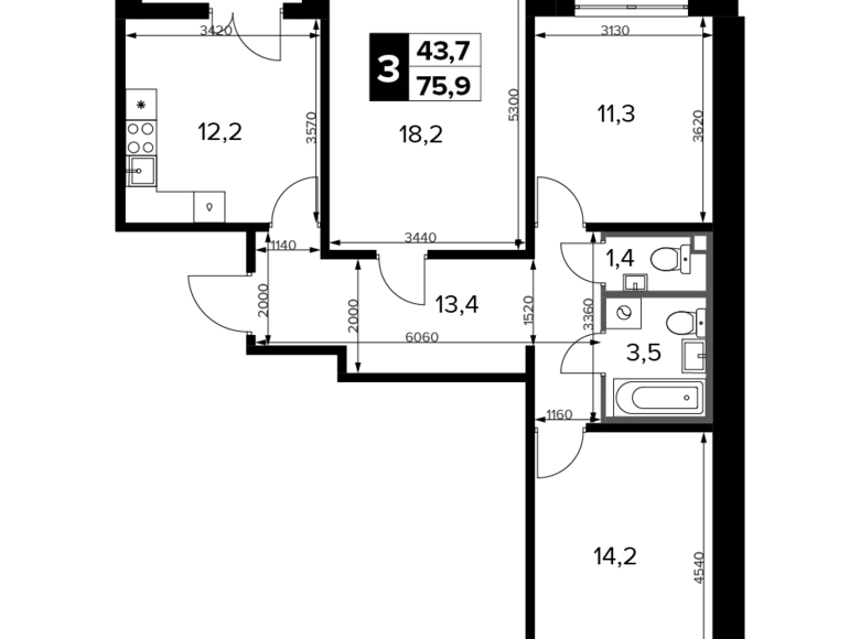 Wohnung 3 Zimmer 76 m² Chimki, Russland