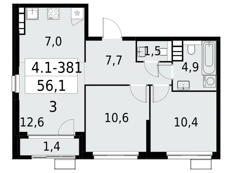 Apartamento 3 habitaciones 56 m² South-Western Administrative Okrug, Rusia