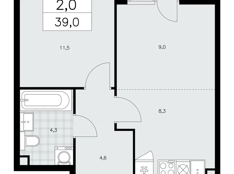 Mieszkanie 2 pokoi 39 m² poselenie Sosenskoe, Rosja