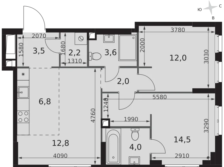 Квартира 3 комнаты 61 м² Северо-Западный административный округ, Россия