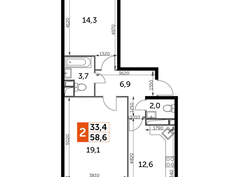 Wohnung 2 zimmer 59 m² Veshki, Russland