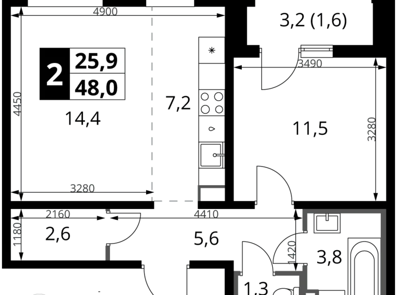 Квартира 2 комнаты 48 м² Ленинский район, Россия