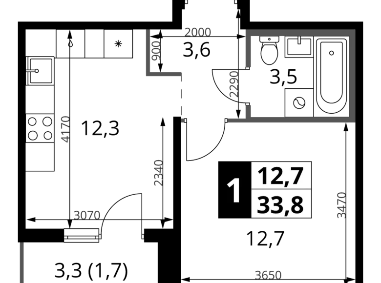 Mieszkanie 1 pokój 34 m² rejon leniński, Rosja