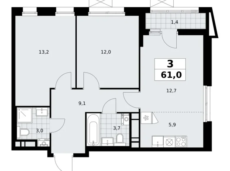 Wohnung 3 zimmer 61 m² poselenie Sosenskoe, Russland