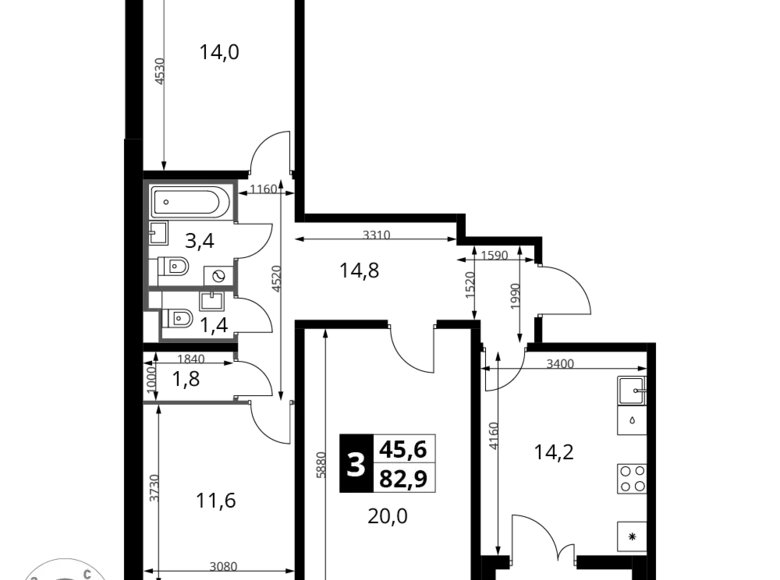 Wohnung 3 zimmer 83 m² Südwestlicher Verwaltungsbezirk, Russland