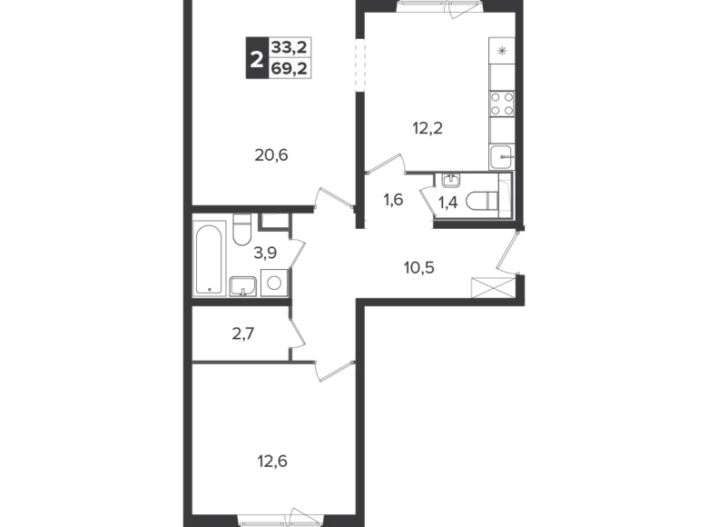 Apartamento 2 habitaciones 69 m² Leninsky District, Rusia