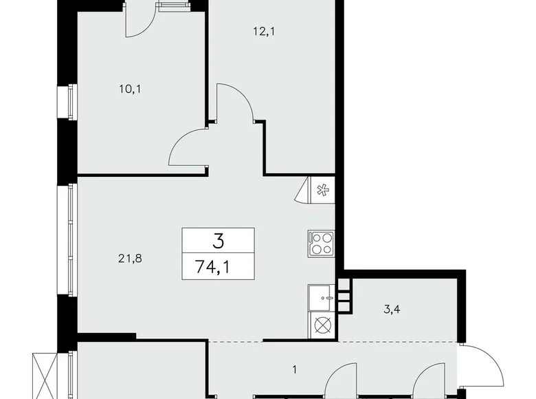 Appartement 3 chambres 74 m² poselenie Sosenskoe, Fédération de Russie