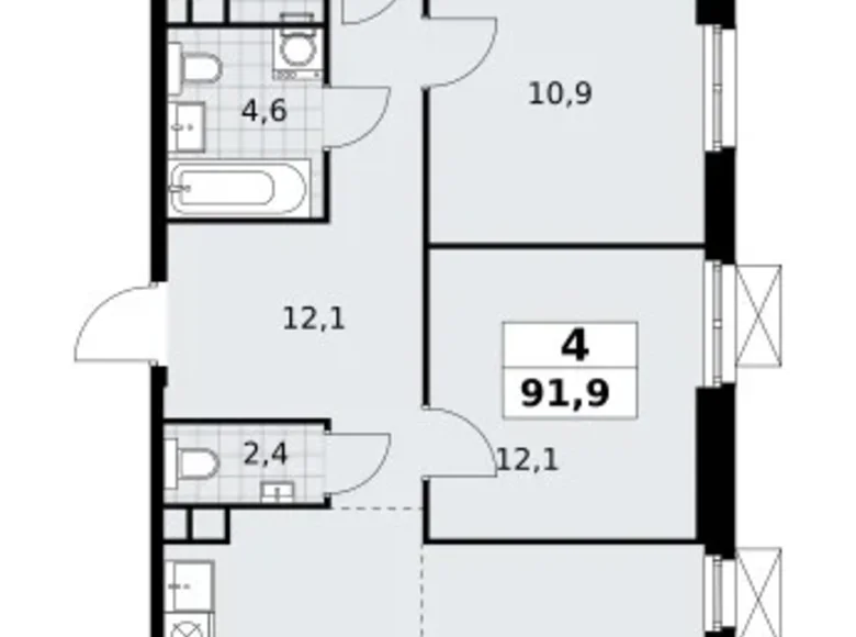 4 room apartment 92 m² South-Western Administrative Okrug, Russia