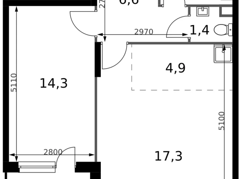 Квартира 2 комнаты 50 м² Сапроново, Россия