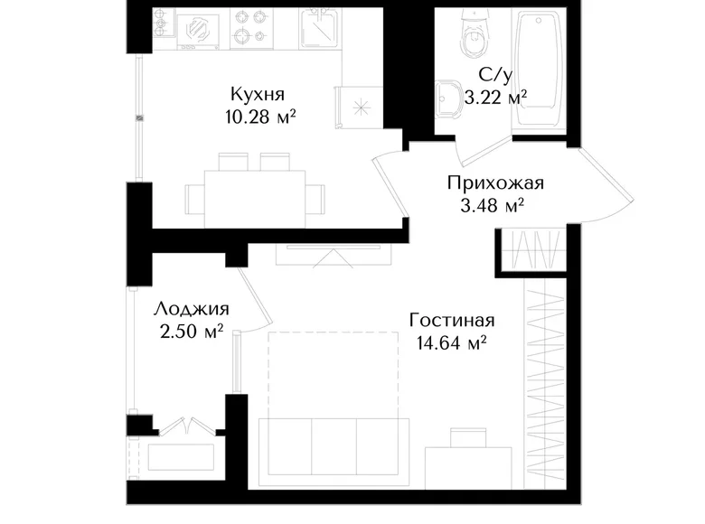 Квартира 1 комната 35 м² Ташкент, Узбекистан