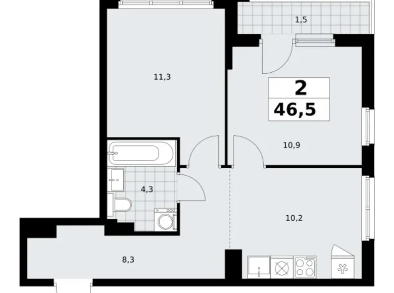Wohnung 2 zimmer 47 m² Troizk, Russland