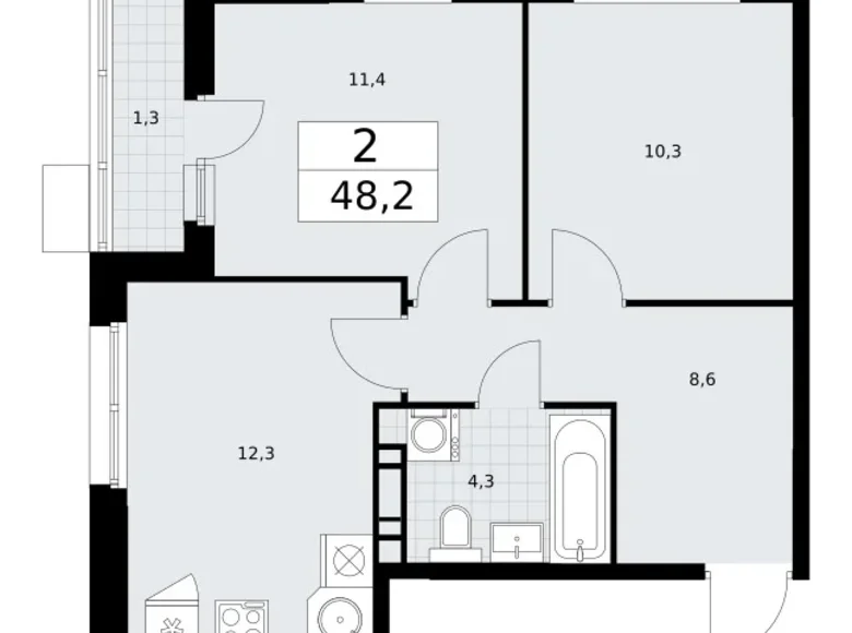 Mieszkanie 2 pokoi 48 m² Wnukowo, Rosja