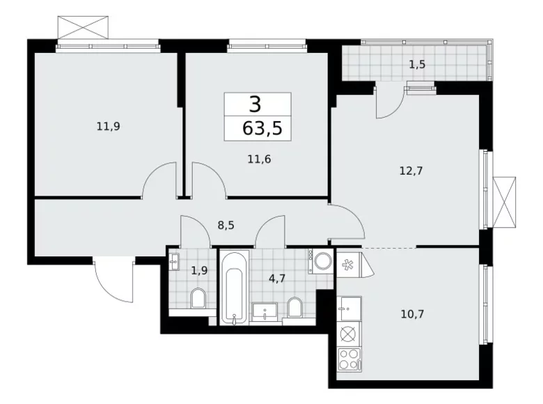 Apartamento 3 habitaciones 64 m² poselenie Sosenskoe, Rusia
