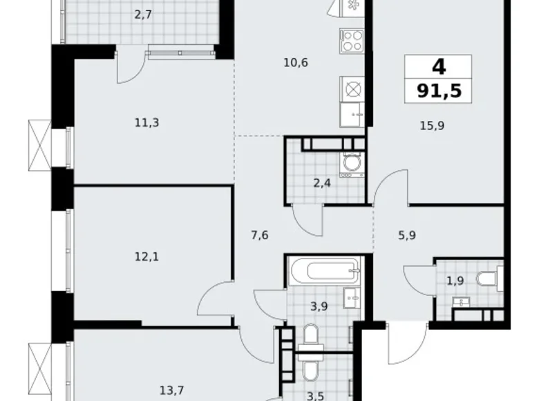 Apartamento 4 habitaciones 92 m² poselenie Sosenskoe, Rusia