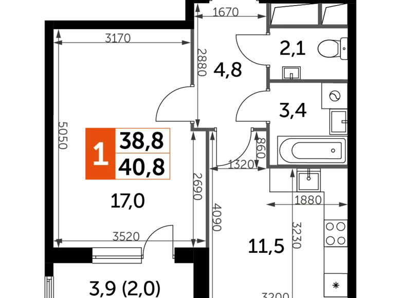 Mieszkanie 1 pokój 41 m² Razvilka, Rosja