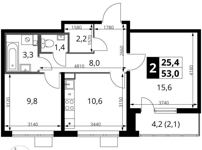 Wohnung 2 zimmer 53 m² Leninsky District, Russland