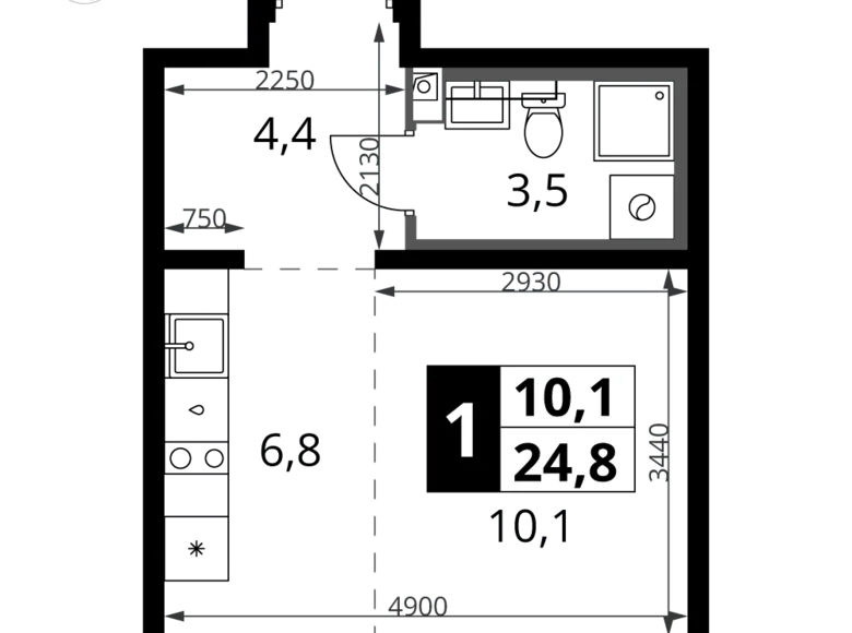 Студия 1 комната 25 м² Ленинский район, Россия