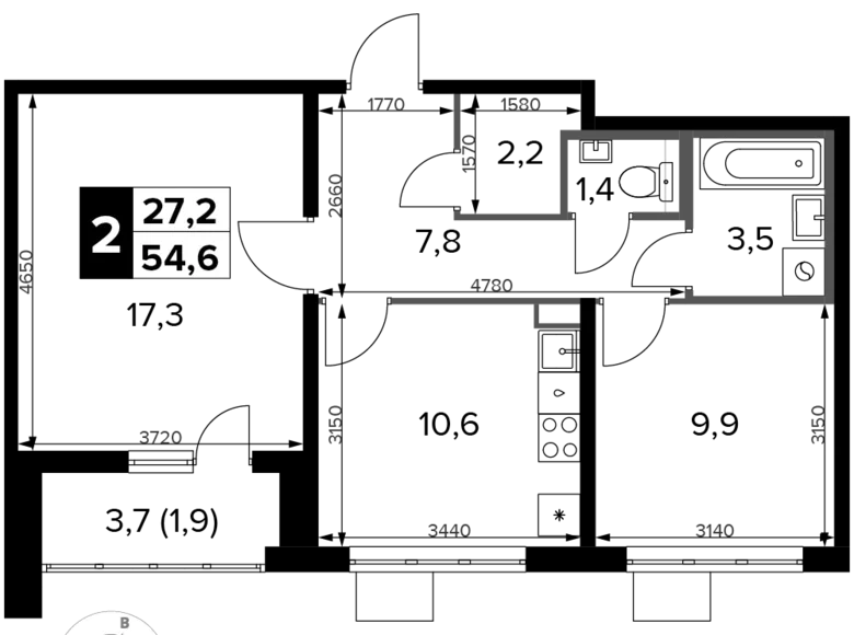 Apartamento 2 habitaciones 55 m² Potapovo, Rusia