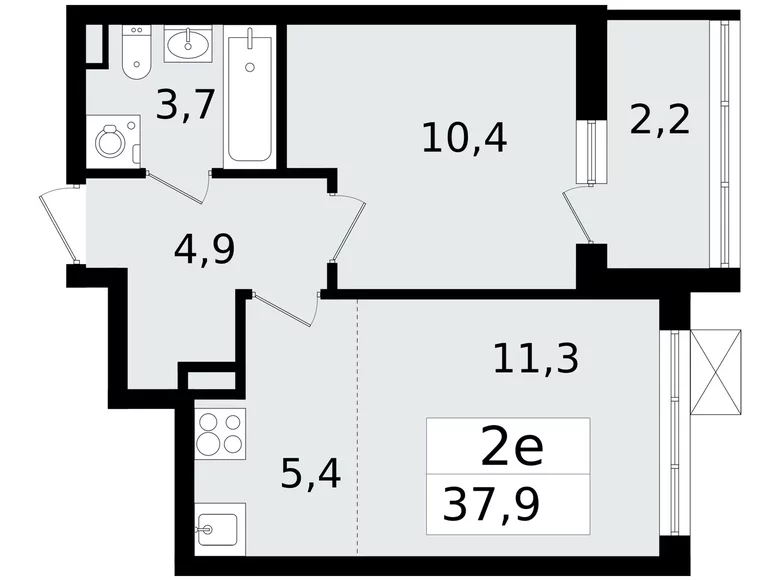 2 room apartment 38 m² Vsevolozhsk, Russia