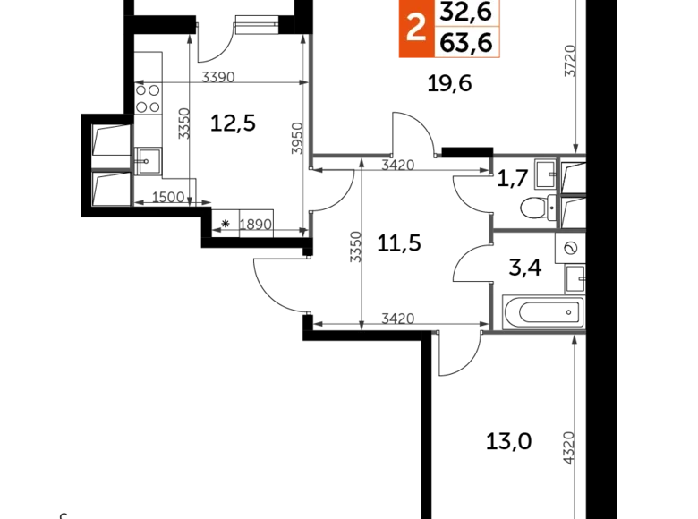 Квартира 2 комнаты 64 м² Развилка, Россия