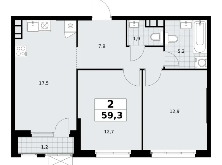 Квартира 2 комнаты 59 м² Юго-Западный административный округ, Россия