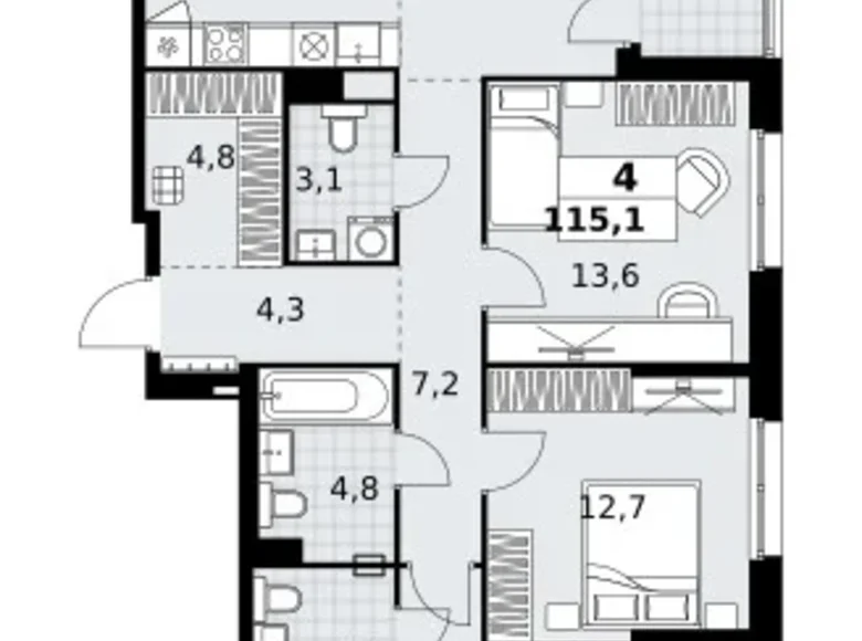 Mieszkanie 4 pokoi 115 m² Kommunarka, Rosja