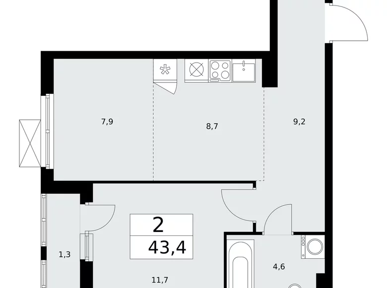 Квартира 2 комнаты 43 м² поселение Сосенское, Россия