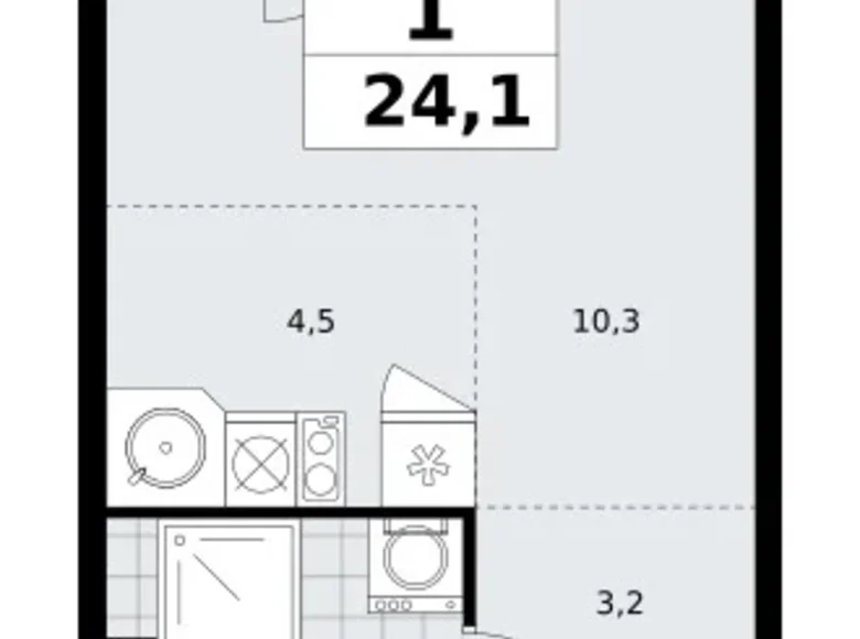 Wohnung 1 zimmer 24 m² Südwestlicher Verwaltungsbezirk, Russland