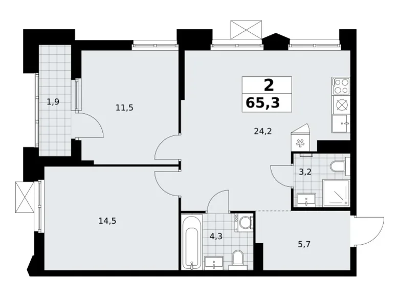 Квартира 2 комнаты 65 м² район Троицк, Россия