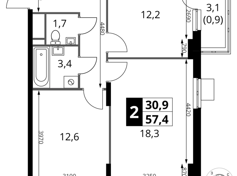 Apartamento 2 habitaciones 57 m² Potapovo, Rusia