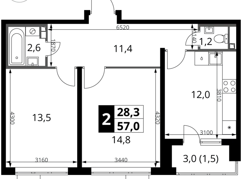 Appartement 2 chambres 57 m² Potapovo, Fédération de Russie