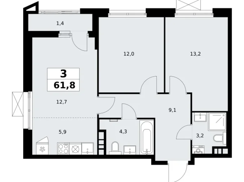 Mieszkanie 3 pokoi 62 m² Kommunarka, Rosja