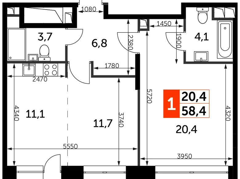 Wohnung 2 zimmer 58 m² Nordwestlicher Verwaltungsbezirk, Russland