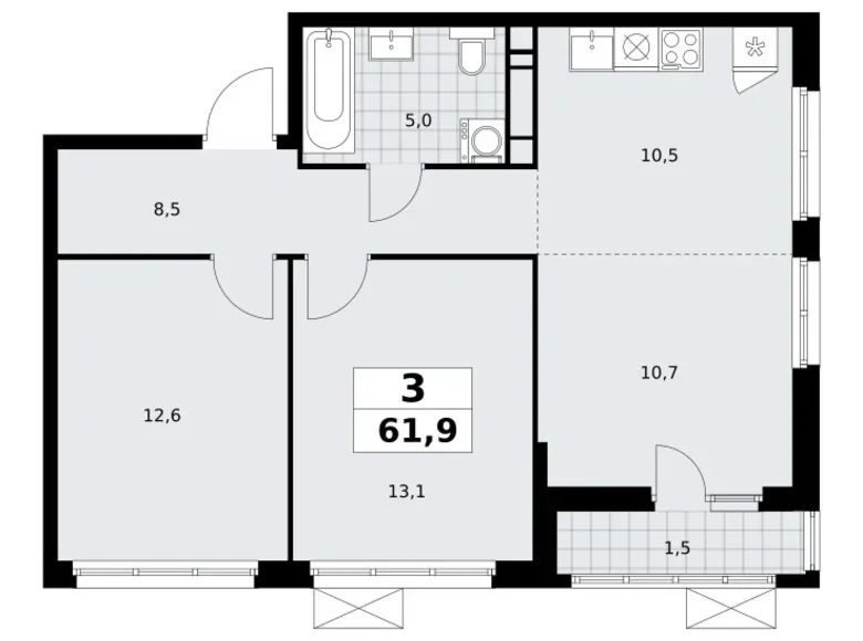 Квартира 3 комнаты 62 м² Юго-Западный административный округ, Россия