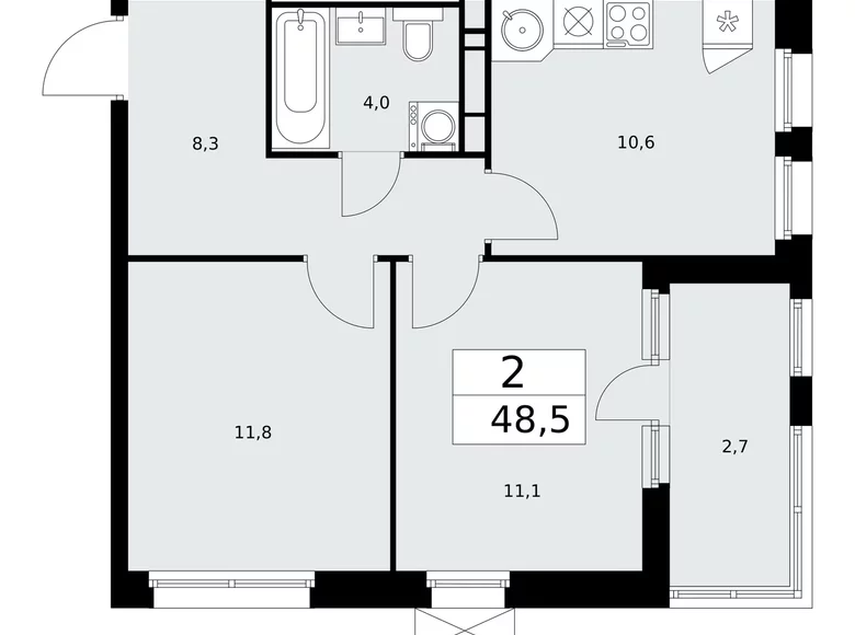 Квартира 2 комнаты 49 м² Москва, Россия