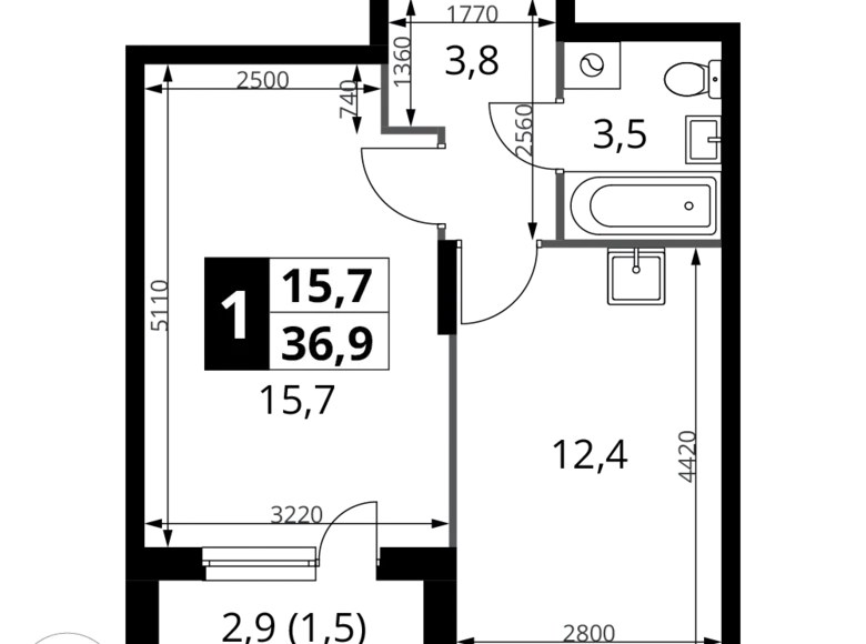 1 room apartment 37 m² Potapovo, Russia