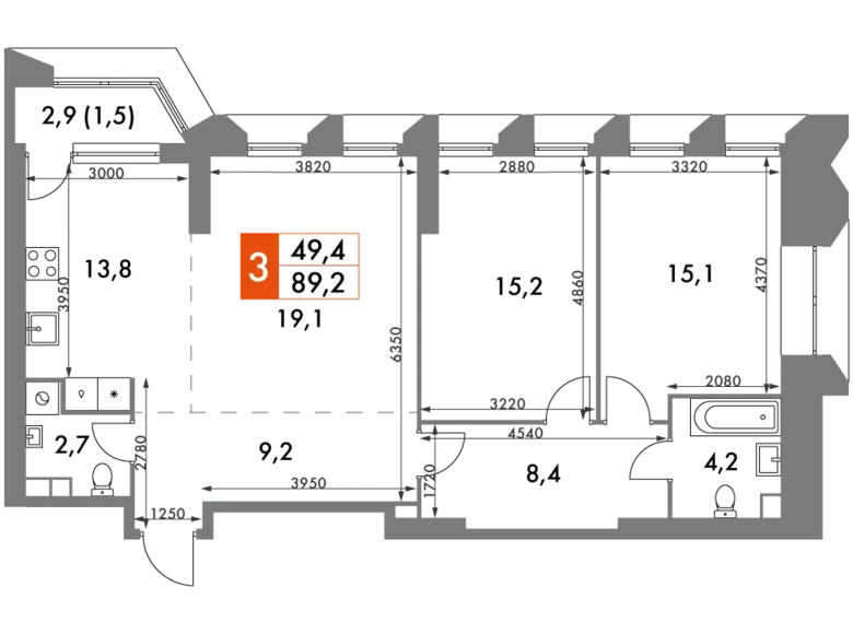 Квартира 3 комнаты 89 м² район Коньково, Россия