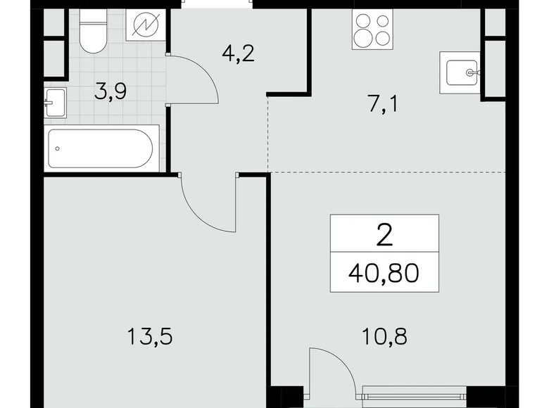 2 room apartment 41 m² South-Western Administrative Okrug, Russia