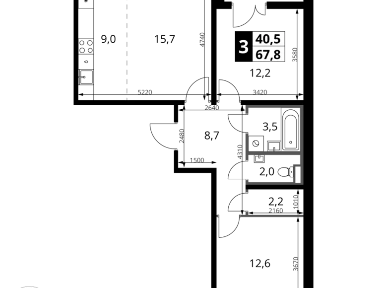 Apartamento 3 habitaciones 68 m² Jimki, Rusia