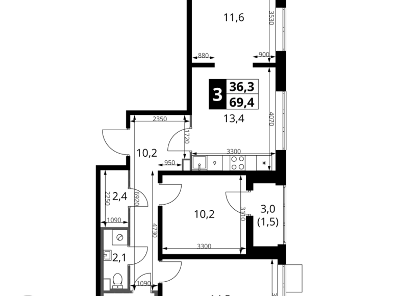 Wohnung 3 zimmer 69 m² Chimki, Russland